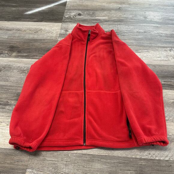 Aigle Red Black Men XL Microfleece Full Zip Mock Neck Windgear Jacket Gorpcore - Picture 1 of 8